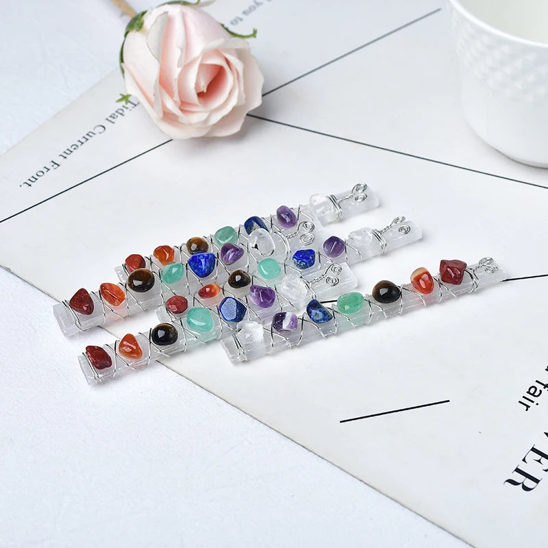 1PC Seven Chakra Healing Crystals Stones Selenite Stick Wand