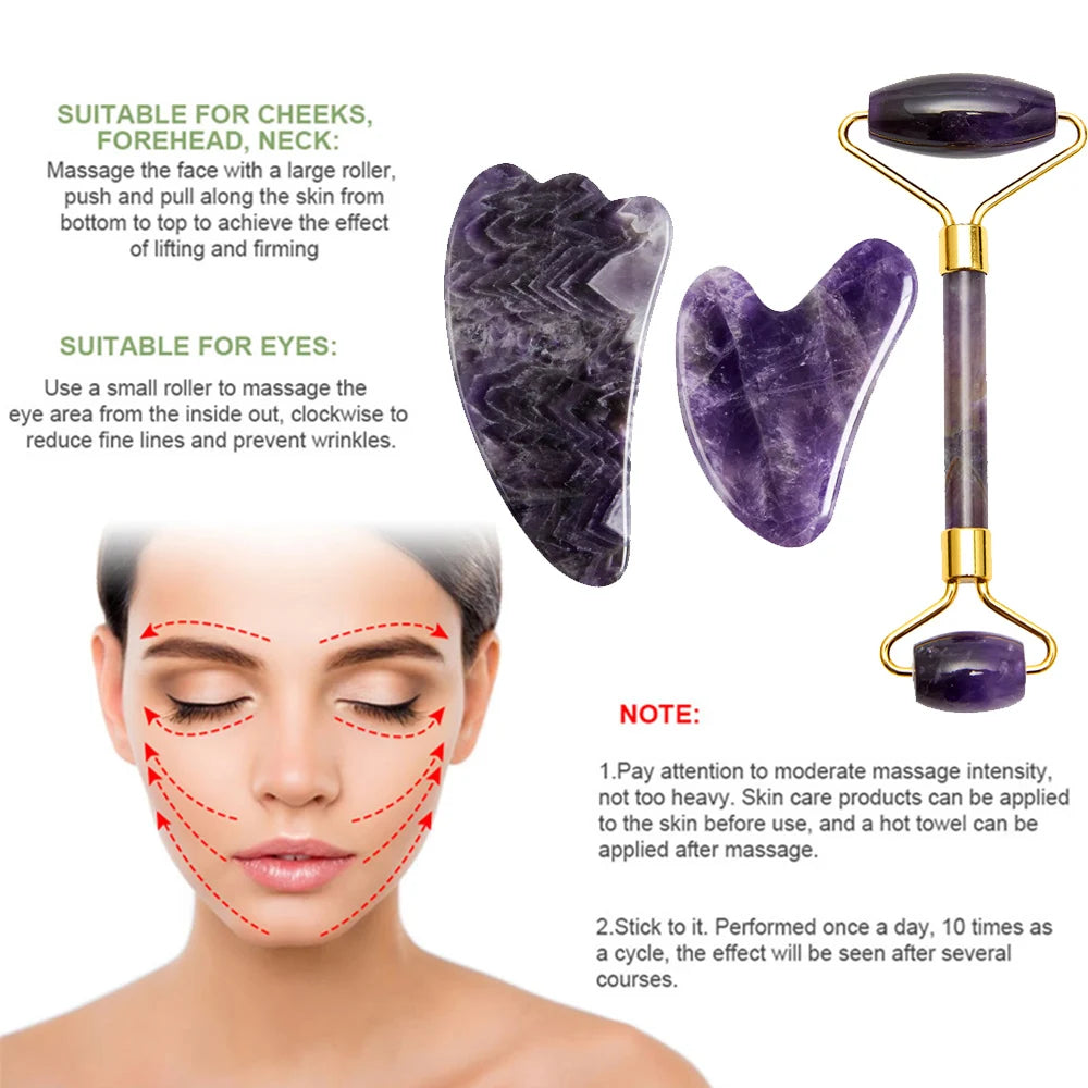 Amethyst Face Massage Roller/ Gua Sha Massager