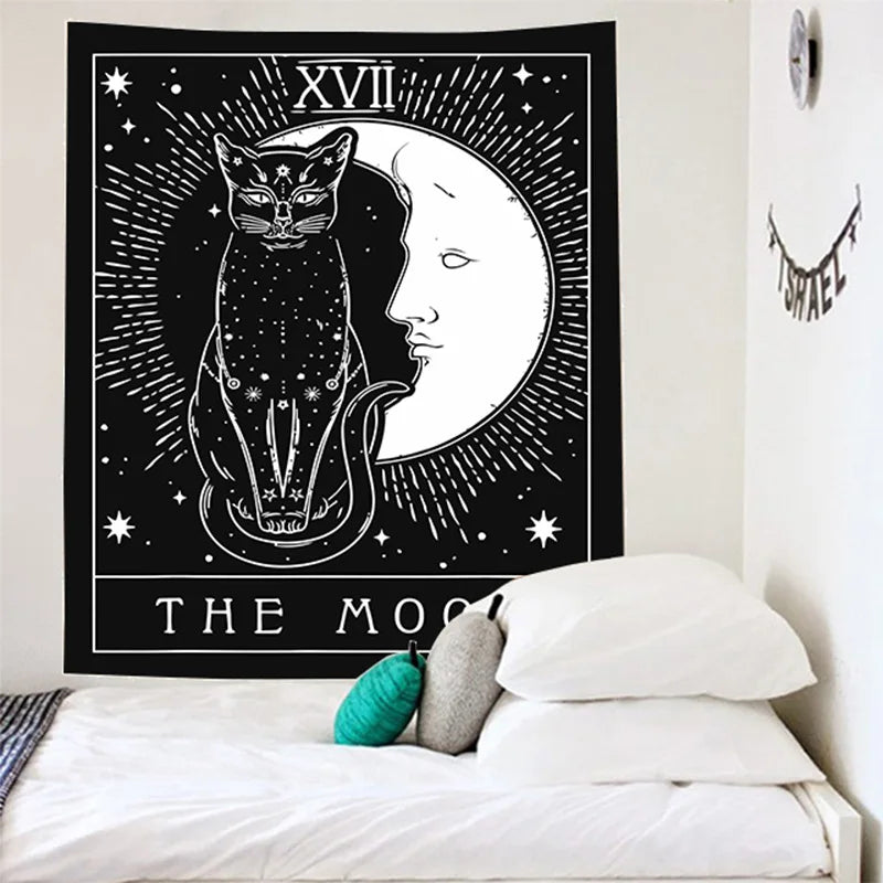 Tarot Cat on Moon Psychedelic Tapestry