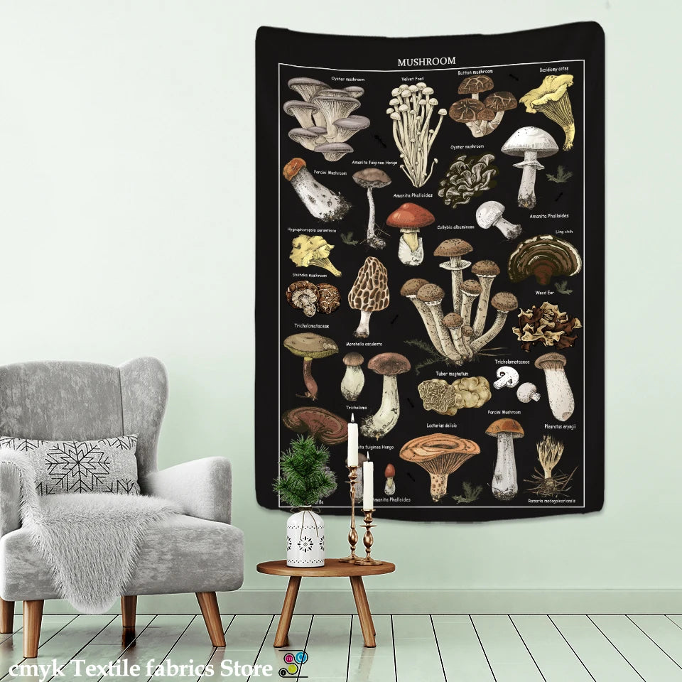 Black Mushroom Image Tapestry