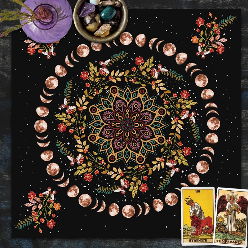 Moon phase flower Tarot tablecloth