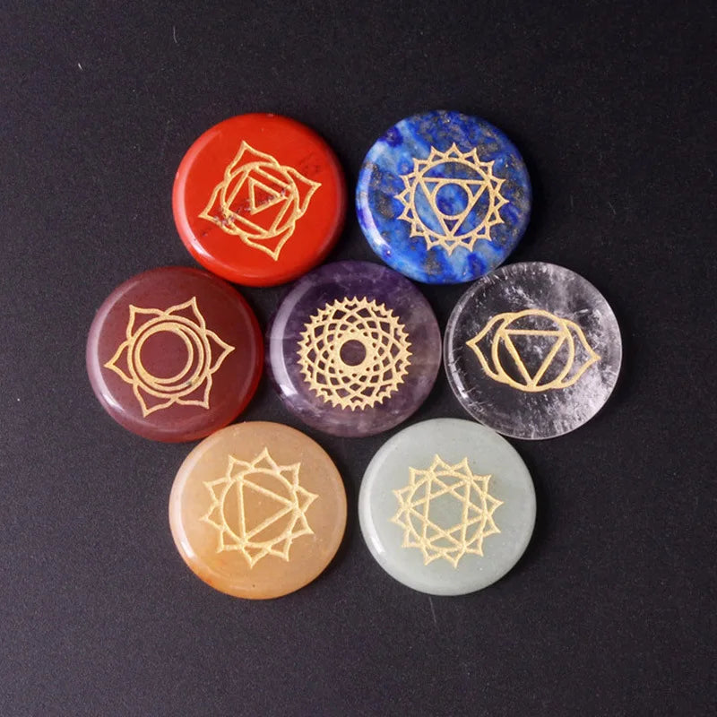 7 Chakra Symbol Crystal Stones Set