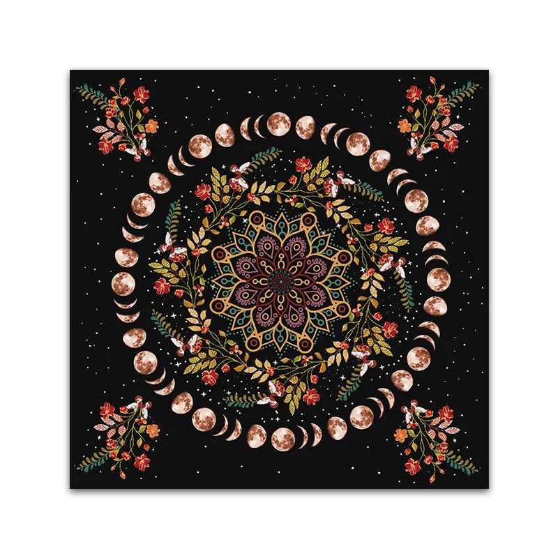 Moon phase flower Tarot tablecloth