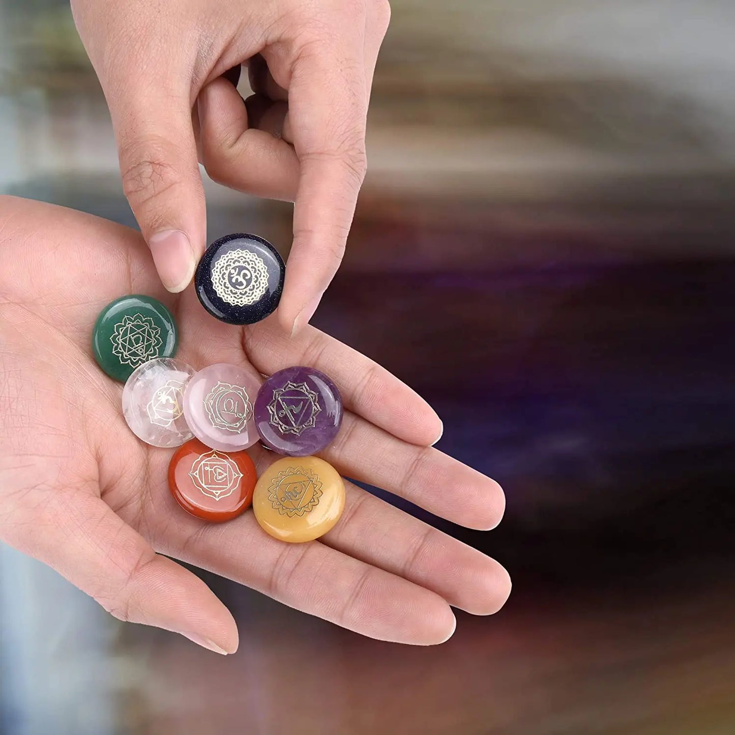 7 Chakra Symbol Crystal Stones Set