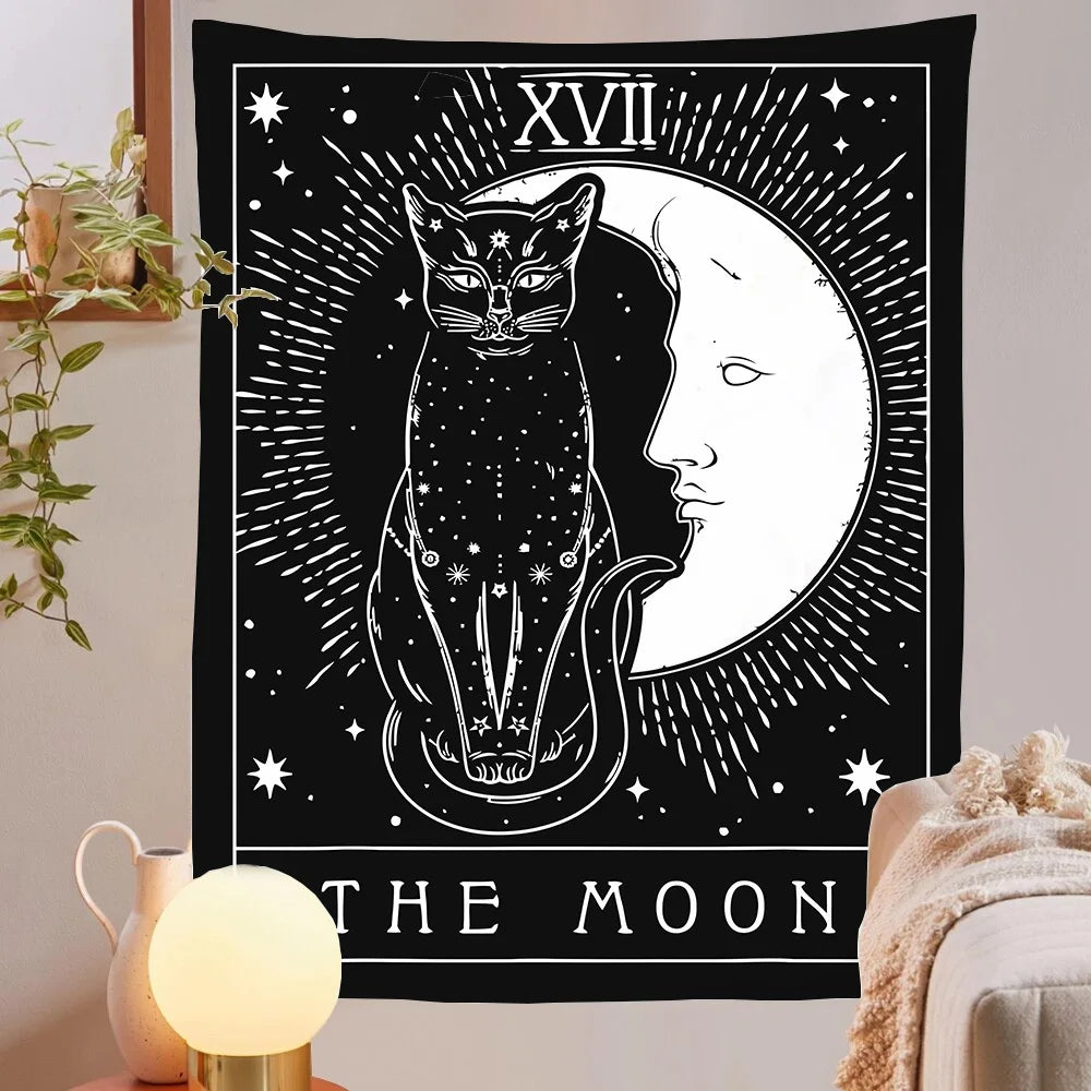 Tarot Cat on Moon Psychedelic Tapestry