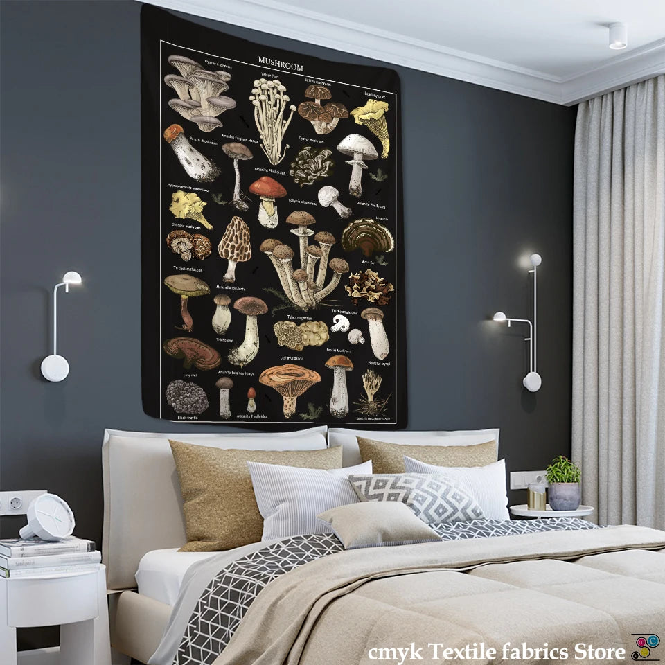 Black Mushroom Image Tapestry