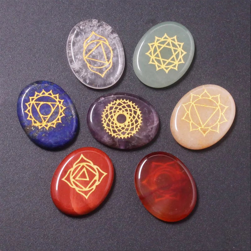 7 Chakra Symbol Crystal Stones Set