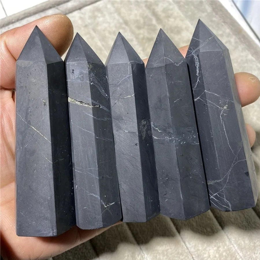 Shungite Natural Stone Crystals Point towers