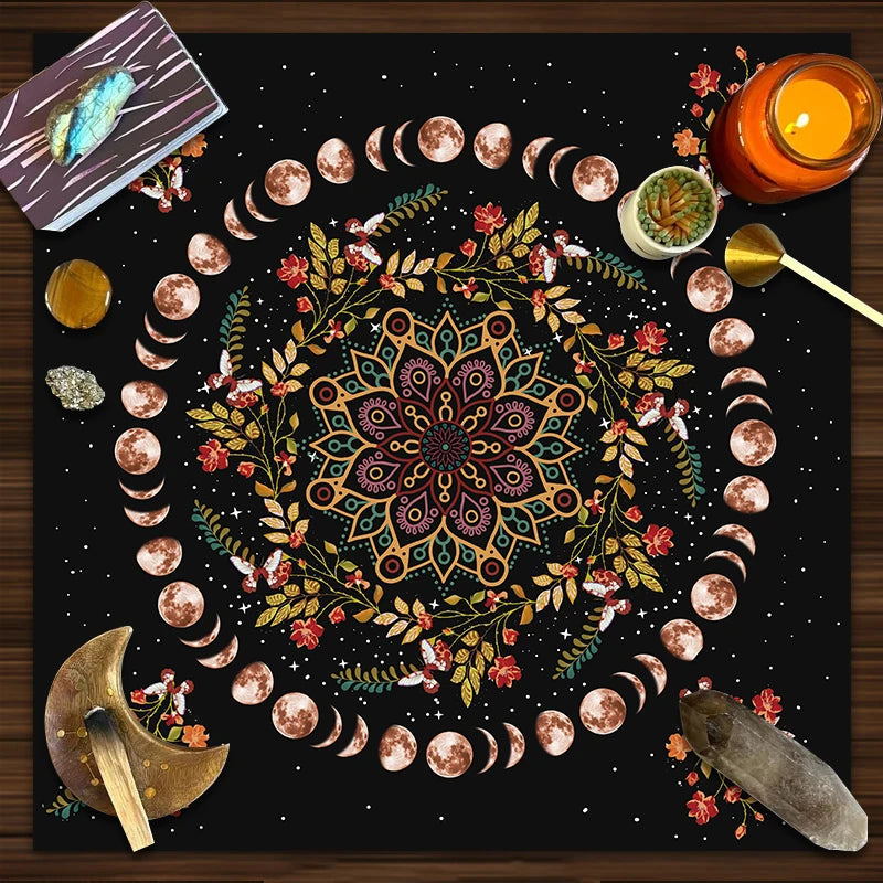 Moon phase flower Tarot tablecloth