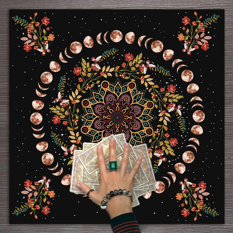 Moon phase flower Tarot tablecloth