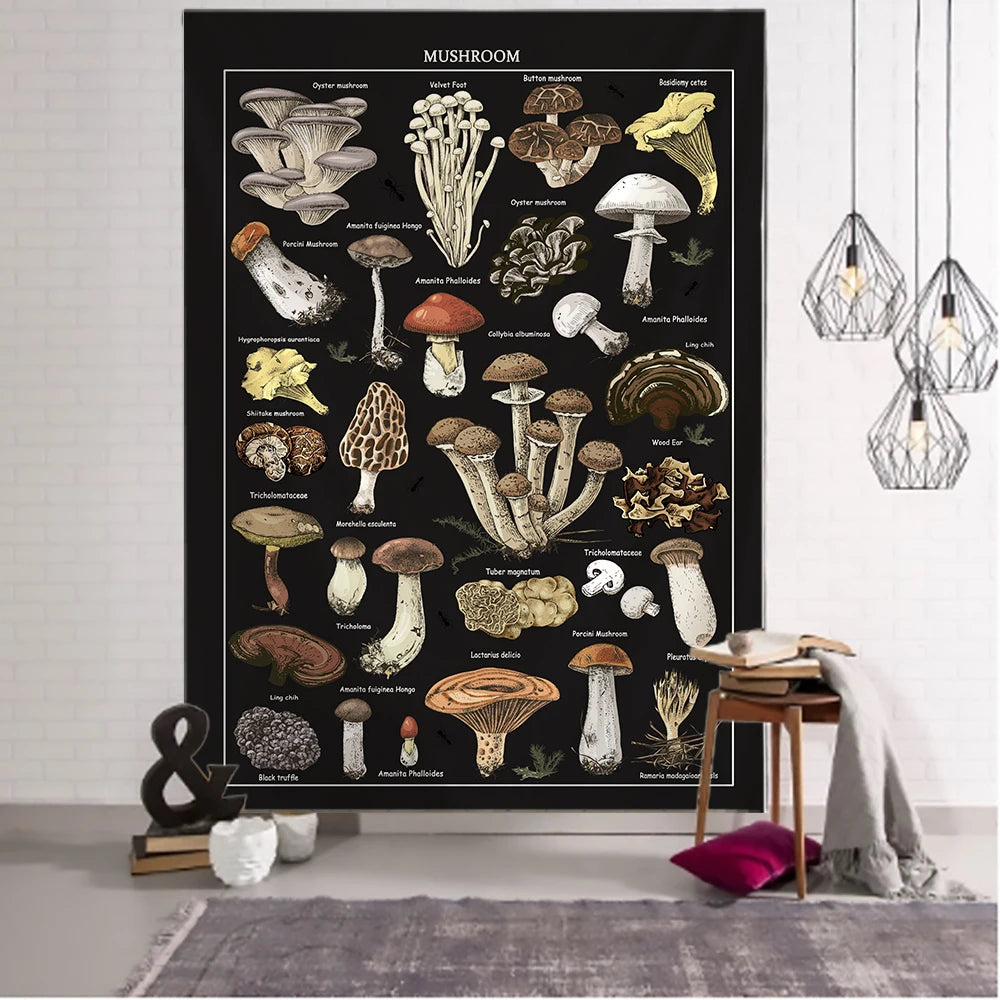 Black Mushroom Image Tapestry