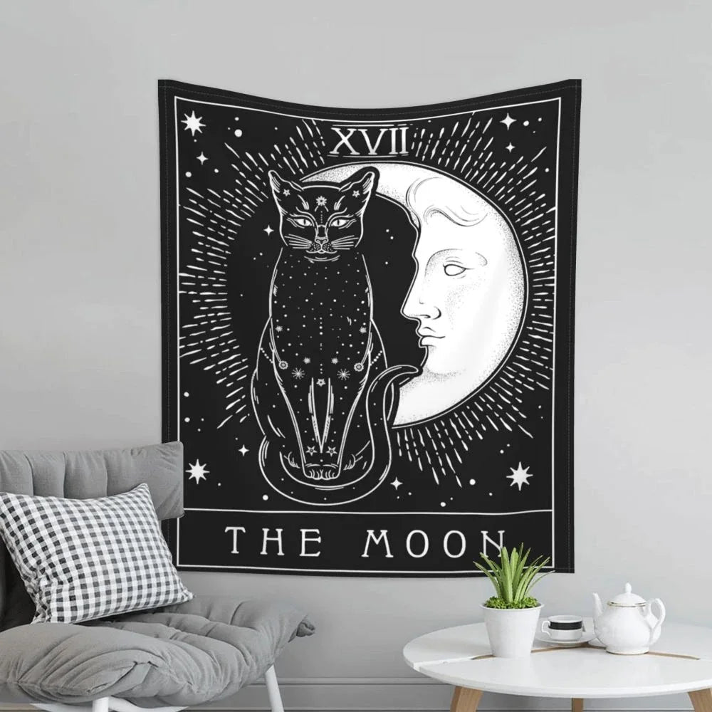 Tarot Cat on Moon Psychedelic Tapestry