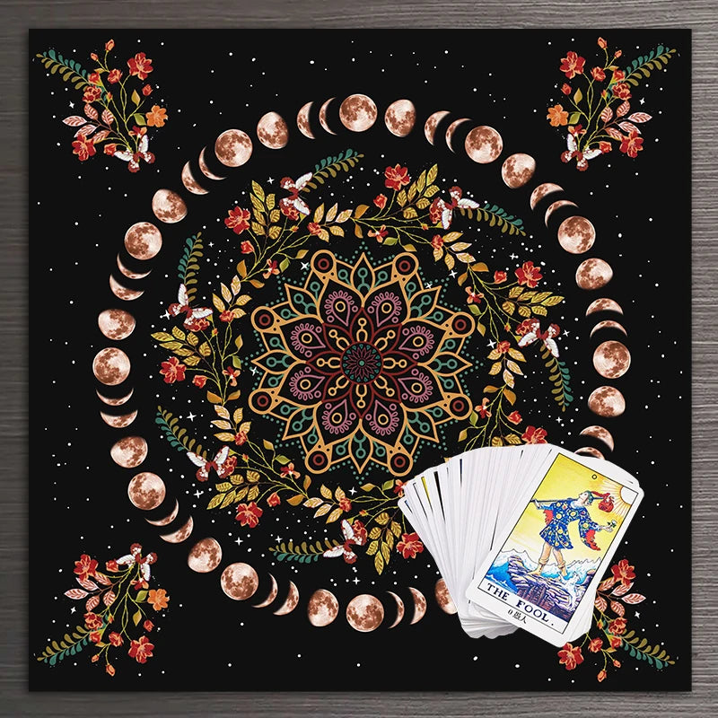 Moon phase flower Tarot tablecloth